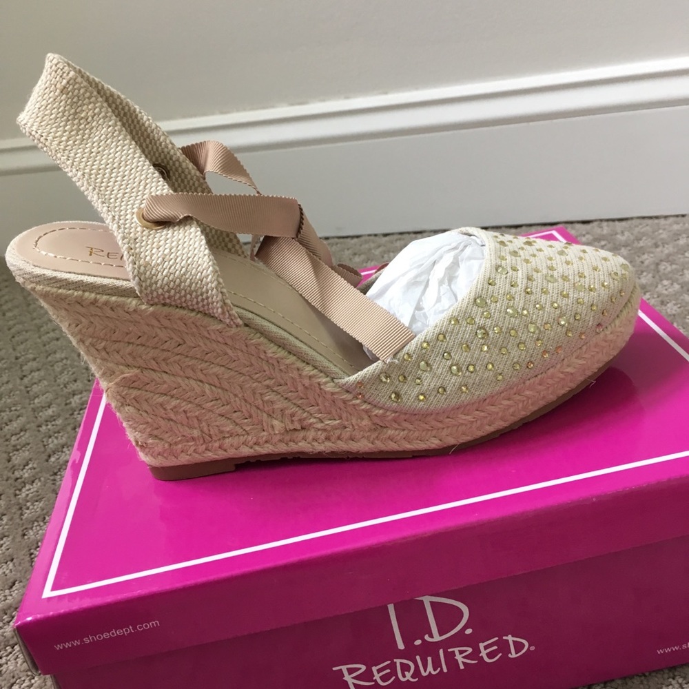 ID Required Ballerina Lace Up Beige Beaded Wedge